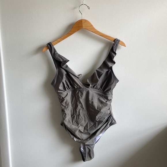 Cupshe Other - Cupshe Olive Green Ruffle V-Neck One Piece Swimsuit Medium